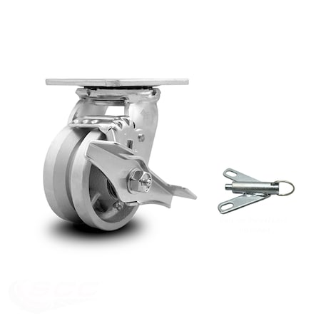 Service Caster 4 Inch V Groove Semi Steel Caster with Ball Bearing and Brake/Swivel Lock SCC SCC-30CS420-VGB-TLB-BSL